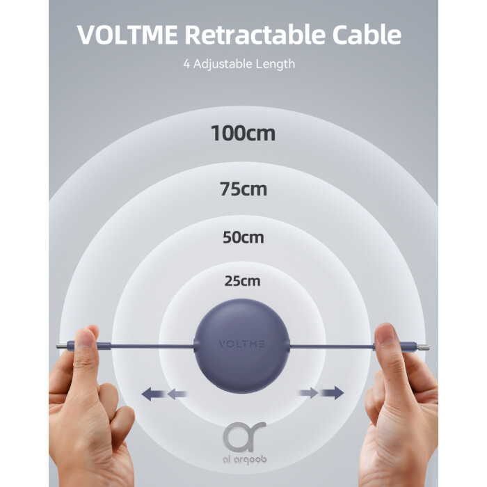 Voltme Powerlink YoYo Retractable Type-C to Type-C Cable - 100W PD 3.0 Super Fast Charging, Dual-Way, 5A, 1M - Navy Blue