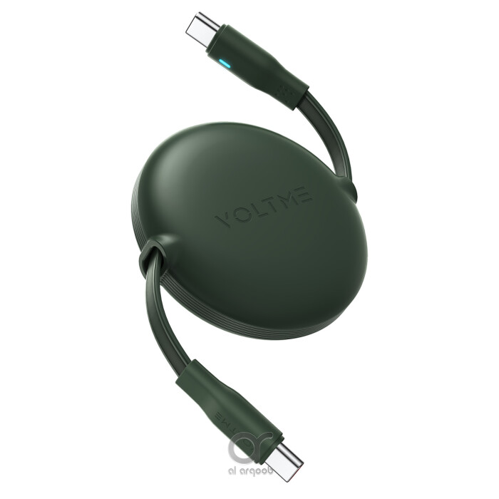 Voltme Powerlink YoYo Retractable Type-C to Type-C Cable - 100W PD 3.0 Super Fast Charging, Dual-Way, 5A, 1M - Green