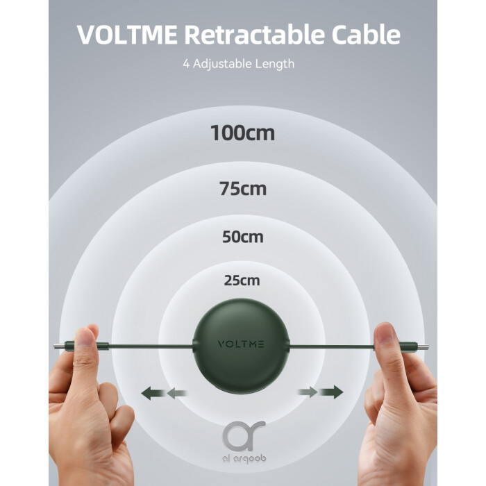 Voltme Powerlink YoYo Retractable Type-C to Type-C Cable - 100W PD 3.0 Super Fast Charging, Dual-Way, 5A, 1M - Green