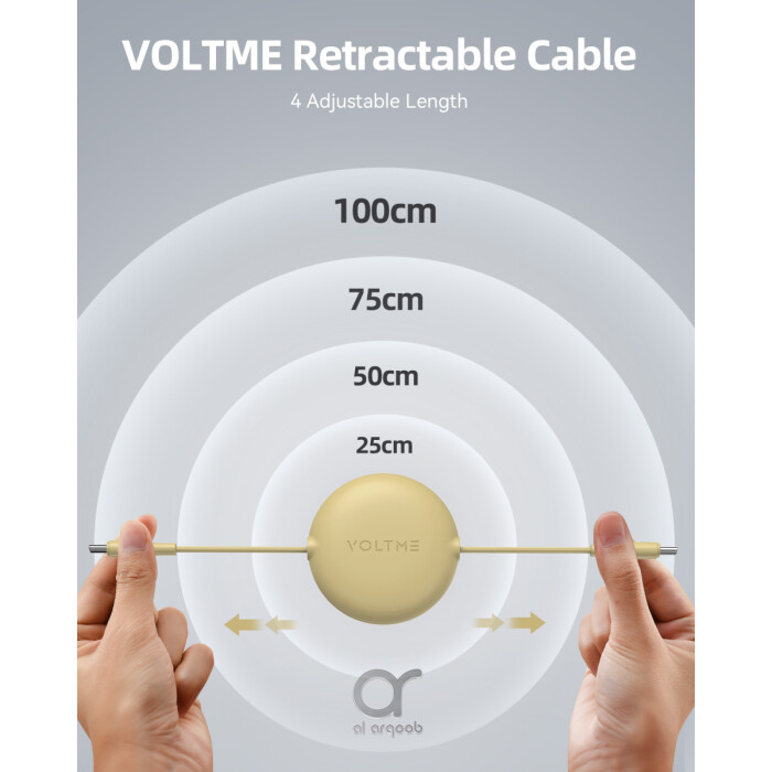 Voltme Powerlink YoYo Retractable Type-C to Type-C Cable - 100W PD 3.0 Super Fast Charging, Dual-Way, 5A, 1M - Yellow