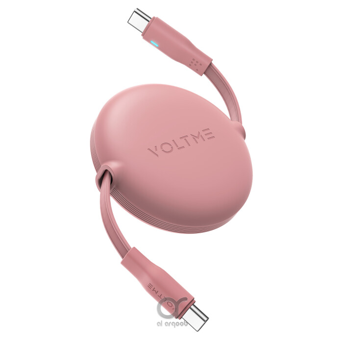 Voltme Powerlink YoYo Retractable Type-C to Type-C Cable - 100W PD 3.0 Super Fast Charging, Dual-Way, 5A, 1M - Pink