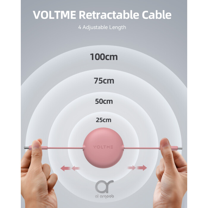 Voltme Powerlink YoYo Retractable Type-C to Type-C Cable - 100W PD 3.0 Super Fast Charging, Dual-Way, 5A, 1M - Pink