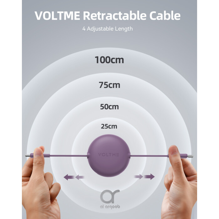 Voltme Powerlink YoYo Retractable Type-C to Type-C Cable - 100W PD 3.0 Super Fast Charging, Dual-Way, 5A, 1M - Purple