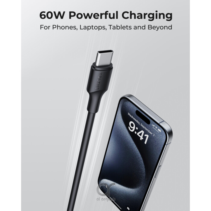 Voltme Powerlink EDC Series USB-A to Type-C Cable 60W PD Super Fast Charging, 480Mbps Data Transfer, 3A, 1.2M - Black