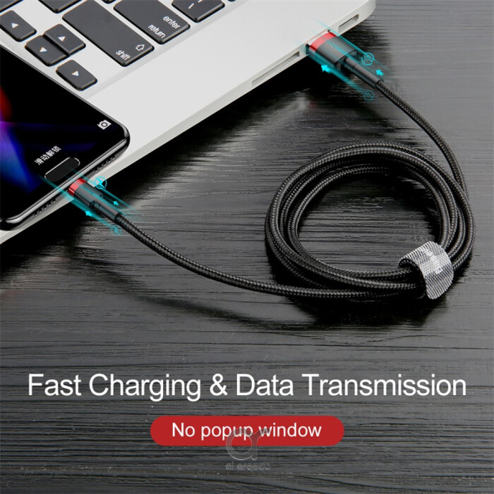 Baseus Cafule Series USB-A to Type-C Cable - 2A Fast Charging & 480Mbps High-Speed Data Transfer, Nylon Braided, 2M - Black