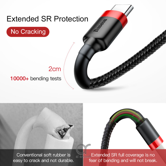 Baseus Cafule Series USB-A to Type-C Cable - 2A Fast Charging & 480Mbps High-Speed Data Transfer, Nylon Braided, 2M - Black