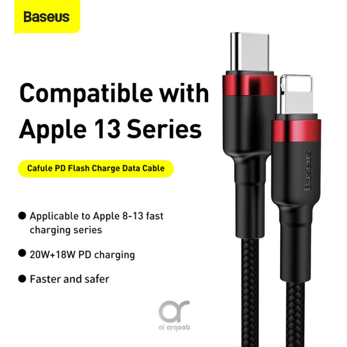 Baseus Cafule Series Type-C to Lightning Cable - 20W PD Fast Charge & 480Mbps High-Speed Data Transfer, Nylon Braided, 1M - Black