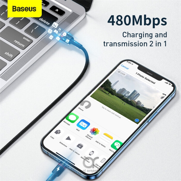 Baseus Cafule Series Type-C to Lightning Cable - 20W PD Fast Charge & 480Mbps High-Speed Data Transfer, Nylon Braided, 1M - Black