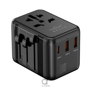 Brave Universal Travel Adapter with GaN Fast Charging - 2 USB-A QC 3.0 & 20W PD 3A Type-C Port, BTC-36 - Black