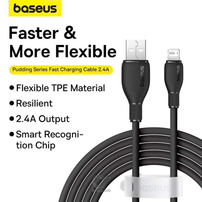 Baseus Pudding Series Fast Charging Cable With High-Speed Data Transmission USB-A to Lightning 12W 2.4A 1.2M - Black