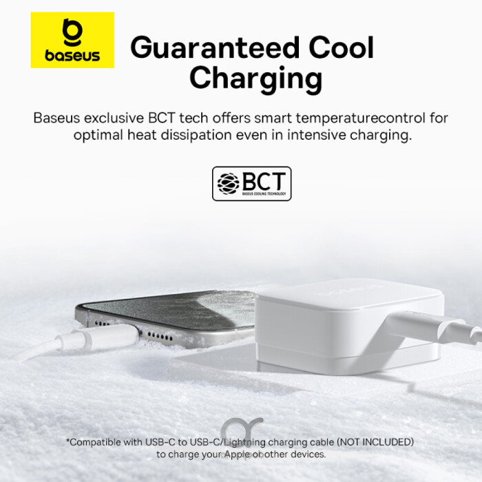 Baseus Palm 20W PD Type-C Fast Charging Wall Charger - Ultra Fast USB-C Charger With UK Plug - White