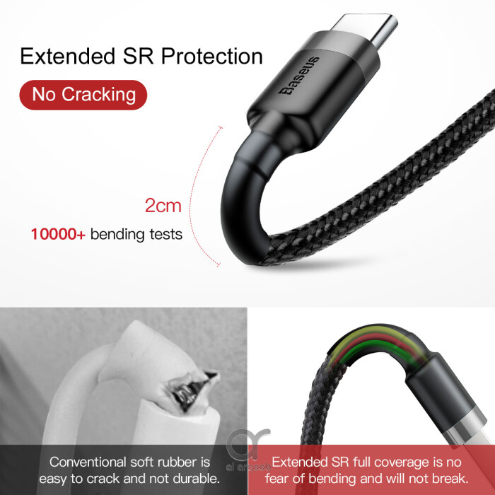 Baseus Cafule Series USB-A to Type-C Cable - 3A Fast Charge & 480Mbps High-Speed Data Transfer, Nylon Braided, 1M - Black