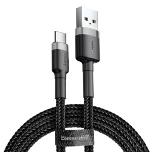 Baseus Cafule Series USB-A to Type-C Cable - 3A Fast Charge & 480Mbps High-Speed Data Transfer, Nylon Braided, 1M - Black