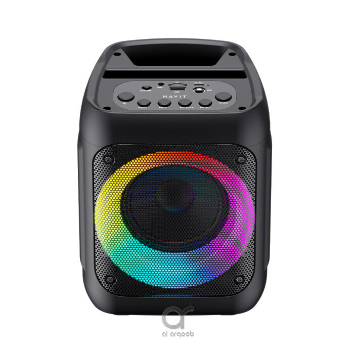 HAVIT SQ133BT Portable Bluetooth Speaker - RGB Lights, TWS, 4” Driver, BT5.2, 8W RMS Output , 2000mAh Battery, Mic Input/USB/SD/AUX/FM Support - Black