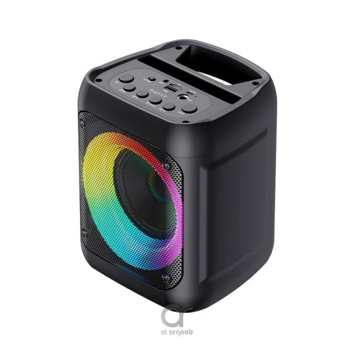 HAVIT SQ133BT Portable Bluetooth Speaker - RGB Lights, TWS, 4” Driver, BT5.2, 8W RMS Output , 2000mAh Battery, Mic Input/USB/SD/AUX/FM Support - Black