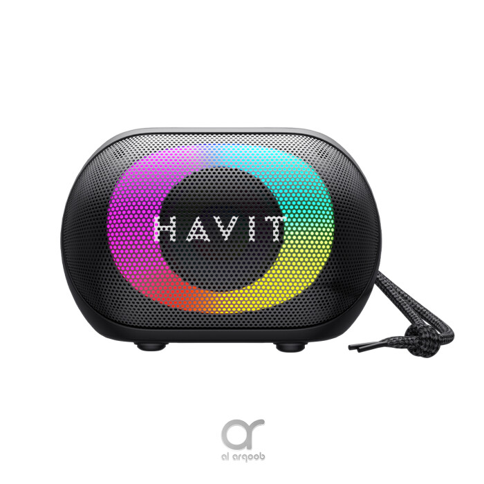 Havit SK885BT Bluetooth Speaker - RGB Lights, IPX5 Waterproof, Portable Stereo Sound, 1800mAh Battery, Microphone, TWS, USB, AUX, MicroSD - Black