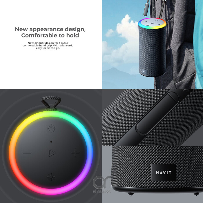 Havit SK833BT Bass Waterproof Bluetooth Speaker – RGB Lights, Powerful Stereo Sound, 2000mAh Battery, Built-in Mic, TWS, USB, AUX, MicroSD - Black