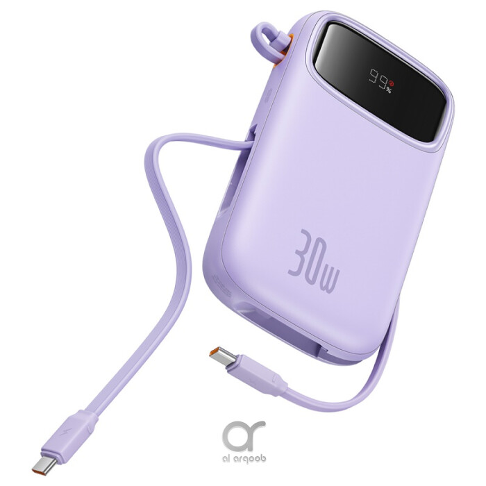 Baseus QPow2 10000mAh Digital Display Fast Charge Power Bank 30W With Built-in Dual Type-C Cable - Purple