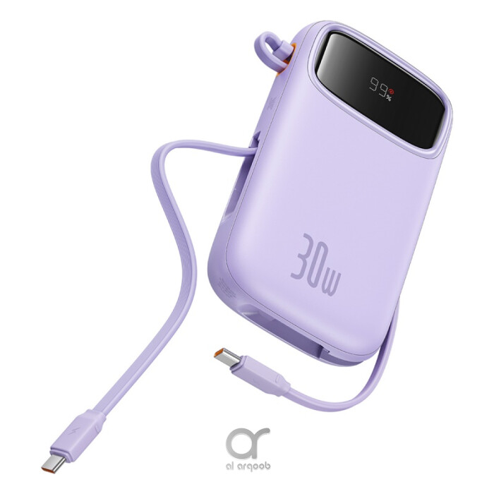 Baseus QPow2 20000mAh Digital Display Fast Charge Power Bank 30W With Built-in Dual Type-C Cable - Purple