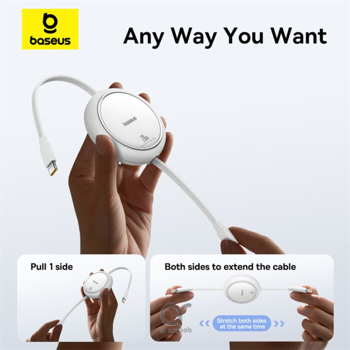 Baseus 20W Free2Pull Both-Way Retractable Type-C to Lightning Fast Charging Data Cable 1M - White