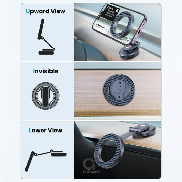 BRAVE Magnetic Car Phone Holder for iPhone 16 Pro Max BHL-54, 360° Rotating Mount with N52 Magnet, MagSafe Mount for iPhone & Samsung - Black