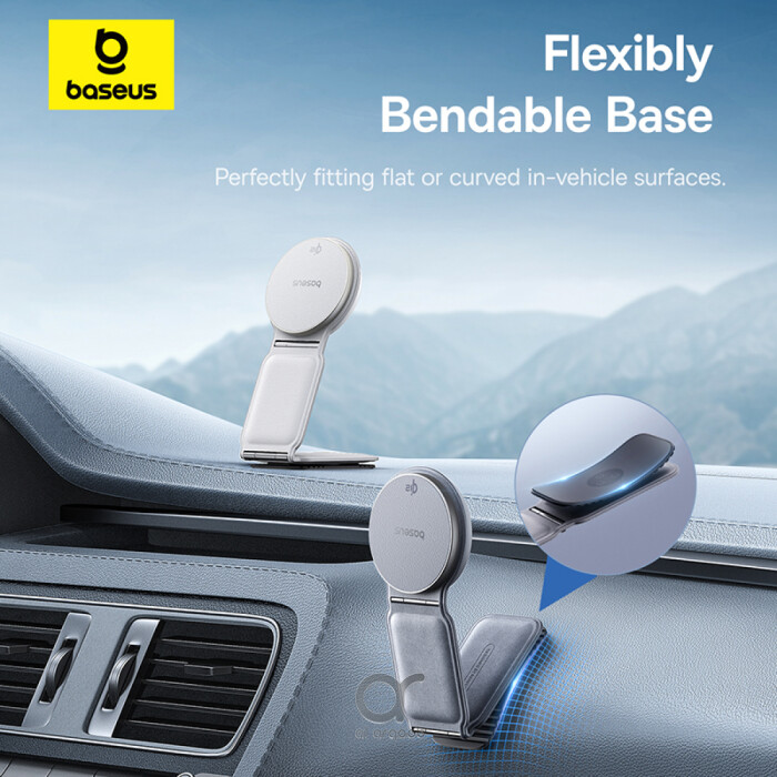 Baseus C02 PrimeTrip Series Mega Magnetic Wireless Charging Car Phone Holder with 15W Qi2 MagSafe - 360° Adjustable, Foldable Dashboard Mount - White