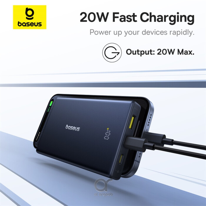 Baseus PicoGo 10000mAh Power Bank with Digital Display  20W Fast Charging - USB-A, 2x Type-C - Black (With Simple Wiring Type-C to Type-C 60W 20V/3A 30cm Black)