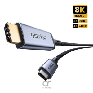 Baseus High Definition Series Type-C to HDMI 2.1 Cable - 8K@60Hz Ultra Clarity Adapter, 4K@240Hz,  Aluminum Braided Cord 1.5M - Black