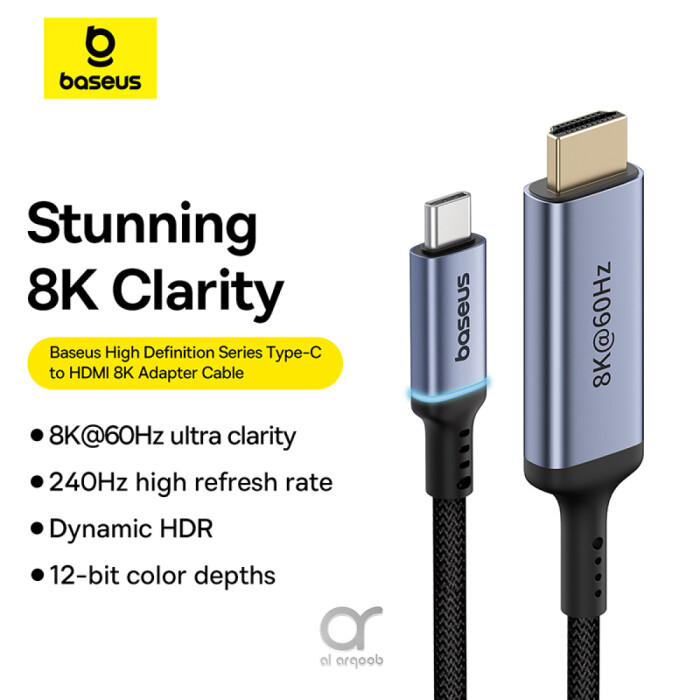 Baseus High Definition Series Type-C to HDMI 2.1 Cable - 8K@60Hz Ultra Clarity Adapter, 4K@240Hz,  Aluminum Braided Cord 1.5M - Black