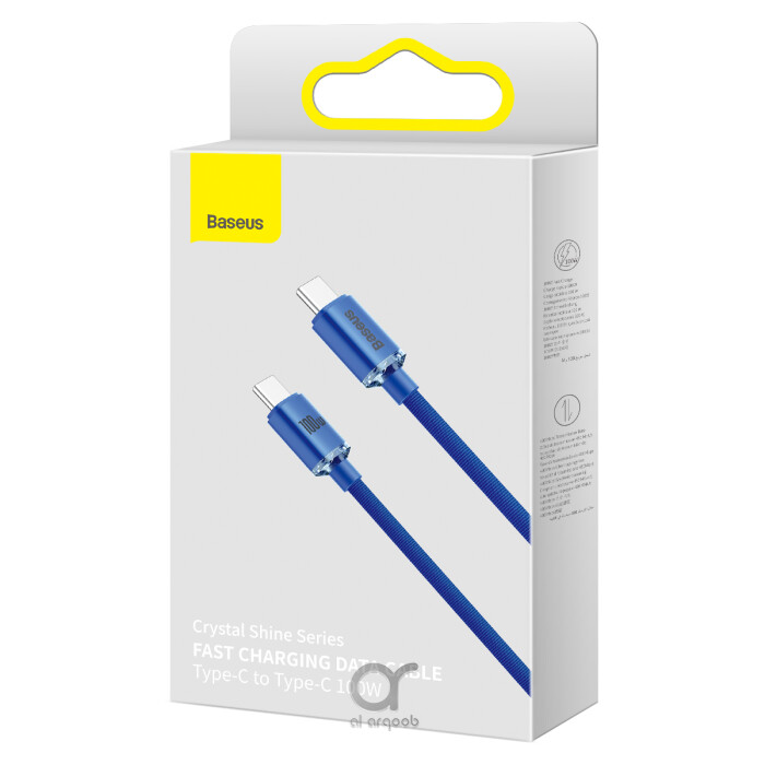 Baseus Crystal Shine Series 100W Fast Charging Cable Type-C to Type-C - 480Mbps Data Cable - 1.2M - Blue