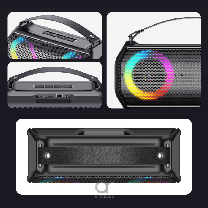 Havit SK888BT RGB Bluetooth Speaker - IPX5, Dual Bass, Stereo Sound, 1800mAh Battery, TWS, TF, USB, AUX, Hands-Free Calling & Voice Assistant - Black