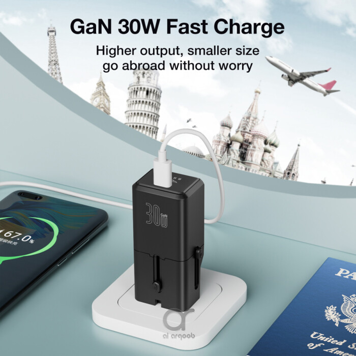 Brave GaN2-30W Universal Travel Adapter - PD3.0 Fast Charging for iPhone, Samsung, & More - USA/UK/EU/AUS