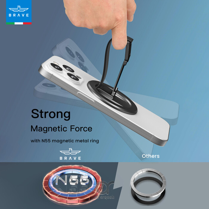 BRAVE 3-in-1 Magnetic Phone Grip & Kickstand BG-01O – Secure Hold & Hands-Free Viewing