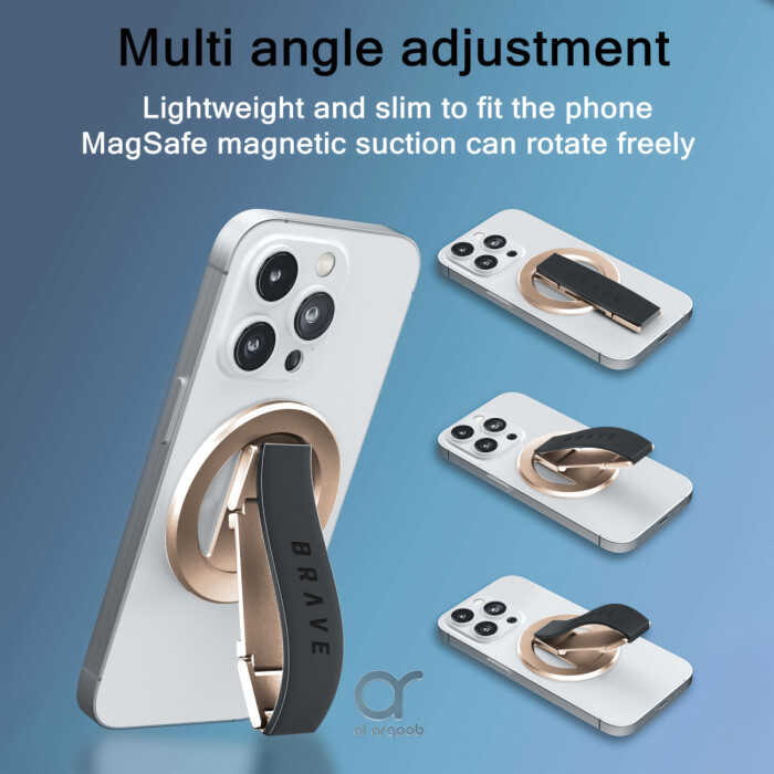 BRAVE 3-in-1 Magnetic Phone Grip & Kickstand BG-01O – Adjustable, Secure, Hands-Free Viewing for All Smartphones