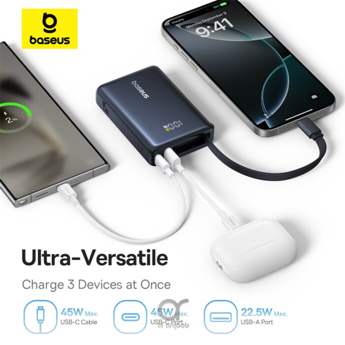 Digital display power bank 10000mAh Baseus with USB-C fast charge