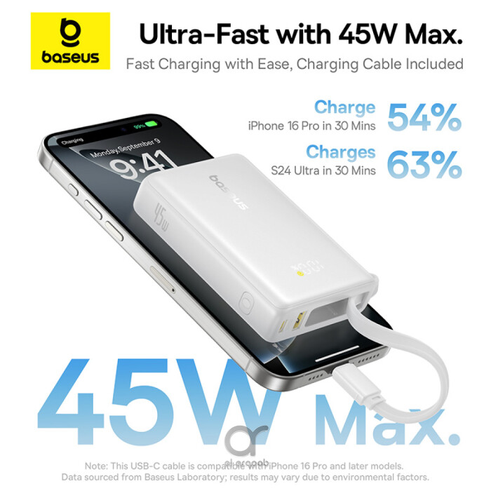 Baseus power bank 10000mAh with fast charging for iPhone 15