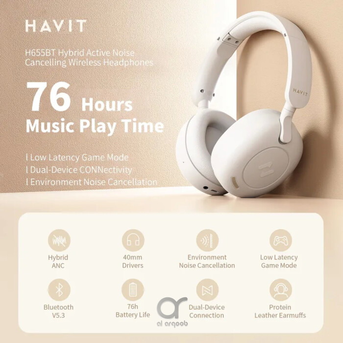 Havit Hybrid ANC Wireless Over-Ear Headphones – Bluetooth 5.3, 76h Battery, Low Latency Gaming, Dual Device Connection