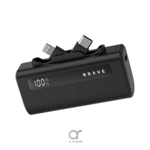 Brave BP-22 Pocket Pro Mini Power Bank 5000mAh, 20W Fast Charging, Built-in Type-C & Lightning Cables, Type-C Port, LED Display - Black