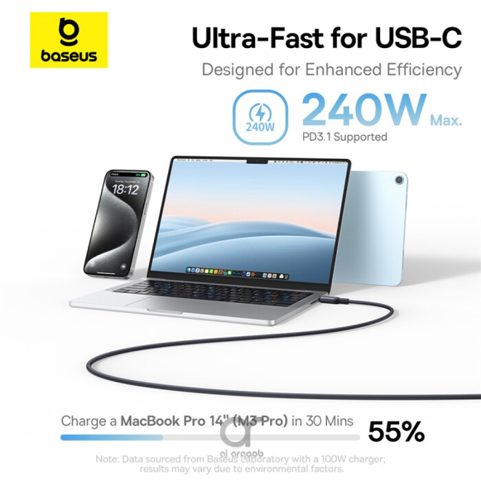 Baseus PicoGo 240W Magnetic Fast Charging USB-C Cable, Type-C to Type-C 480Mbps Liquid Silicone Cable 1M - Black