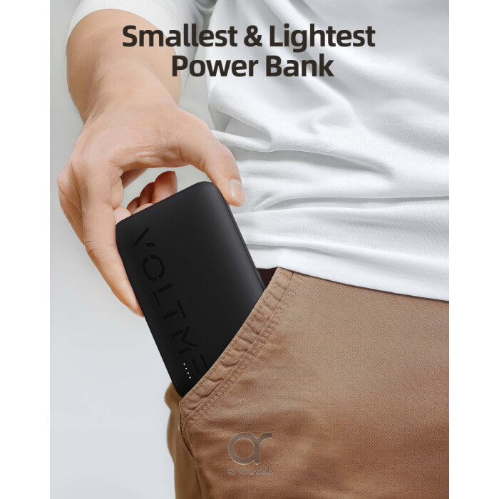 VOLTME Hypercore 10K Sling Power Bank | 22.5W Output | Built-In USB-C Cable | Ultra-Compact 10,000mAh | Soft-Touch Exterior - Black