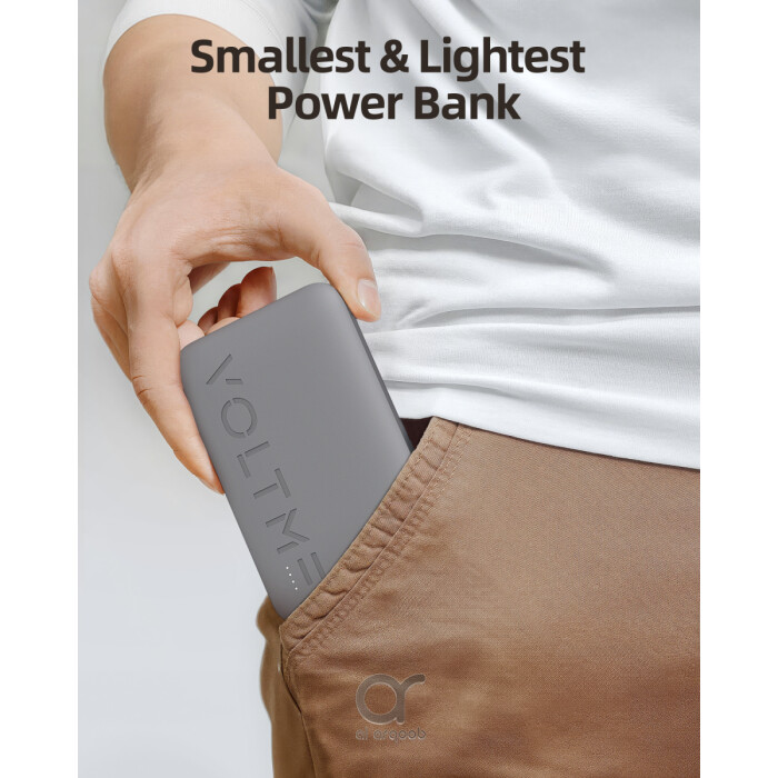 VOLTME Hypercore 10K Sling Power Bank | 22.5W Output | Built-In USB-C Cable | Ultra-Compact 10,000mAh | Soft-Touch Exterior - Grey