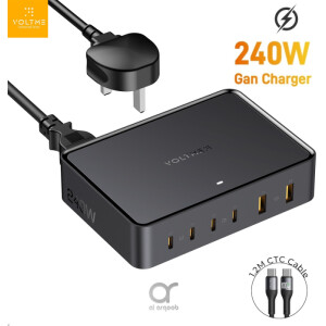 VOLTME Revo 240W 6-Port GaN Desktop Power Station With PD3.1, 140W USB-C Fast Charging - Black