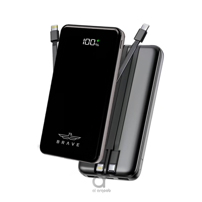 باور بانك BRAVE بسعة 12000 ملّي أمبير مع شحن سريع 22.5 واط، كابلات USB