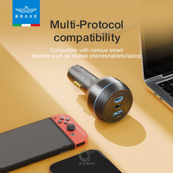 شاحن سيارة BRAVE بقوة 160 واط، 3 منافذ USB