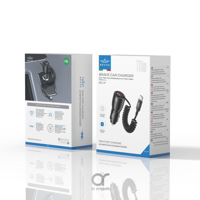 شاحن سيارة BRAVE بقوة 110 واط مع منفذين USB