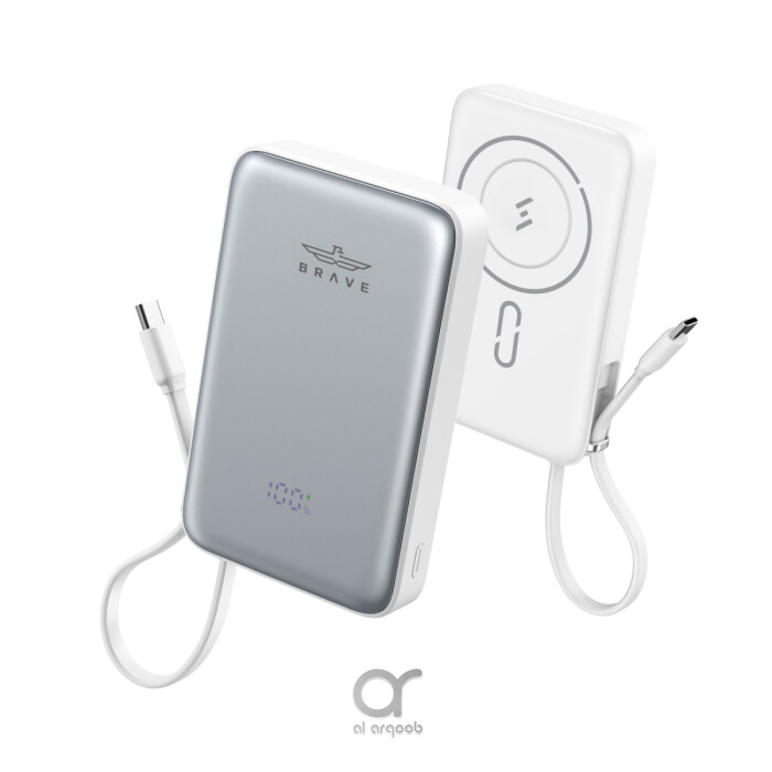 باور بانك لاسلكي مغناطيسي BRAVE Magpow بسعة 10000 مللي أمبير مع شحن سريع 15 واط MagSafe و20 واط PD وكابل USB