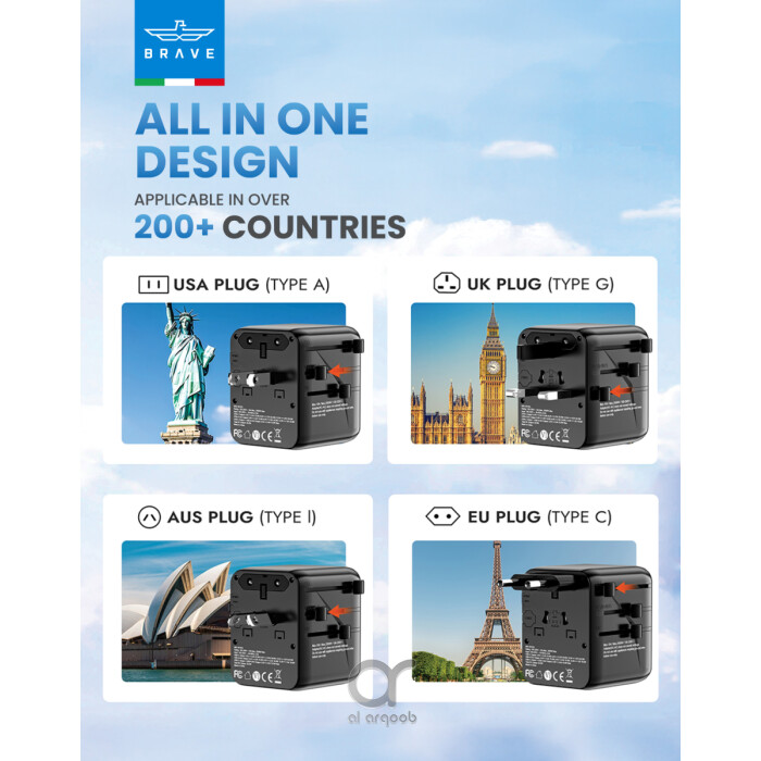 شاحن السفر العالمي BRAVE GaN III بقوة 20 واط مع 2 منفذ USB
