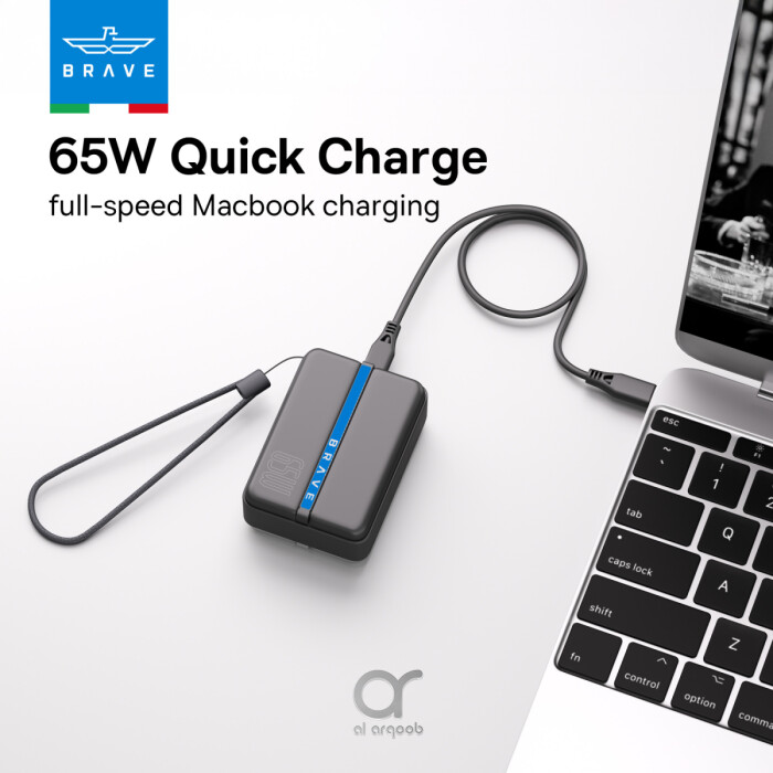 باور بانك BRAVE Thunder Charge سعة 20000mAh بقدرة 65W مع شاشة LED وكابل Type