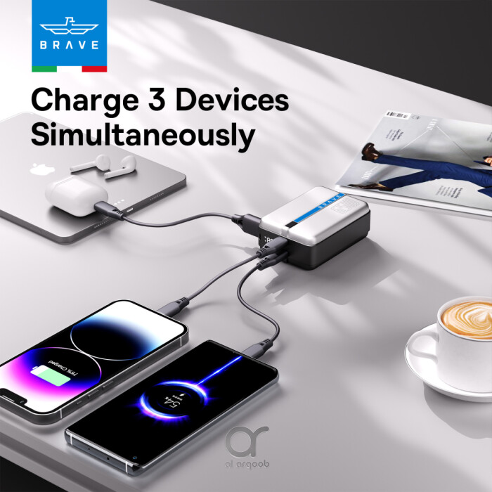 باور بانك BRAVE Thunder Charge سعة 20000mAh بقدرة 65W مع شاشة LED وكابل Type