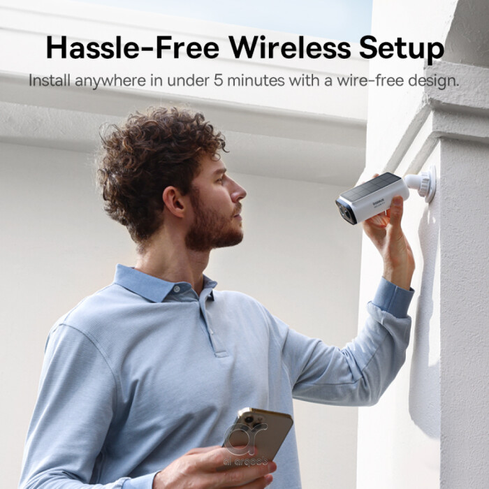 كاميرا مراقبة خارجية Baseus S1 Lite بدقة 2K – شمسية، رؤية ليلية، كشف ذكي، مقاومة للماء، بدون اشتراك – أبيض